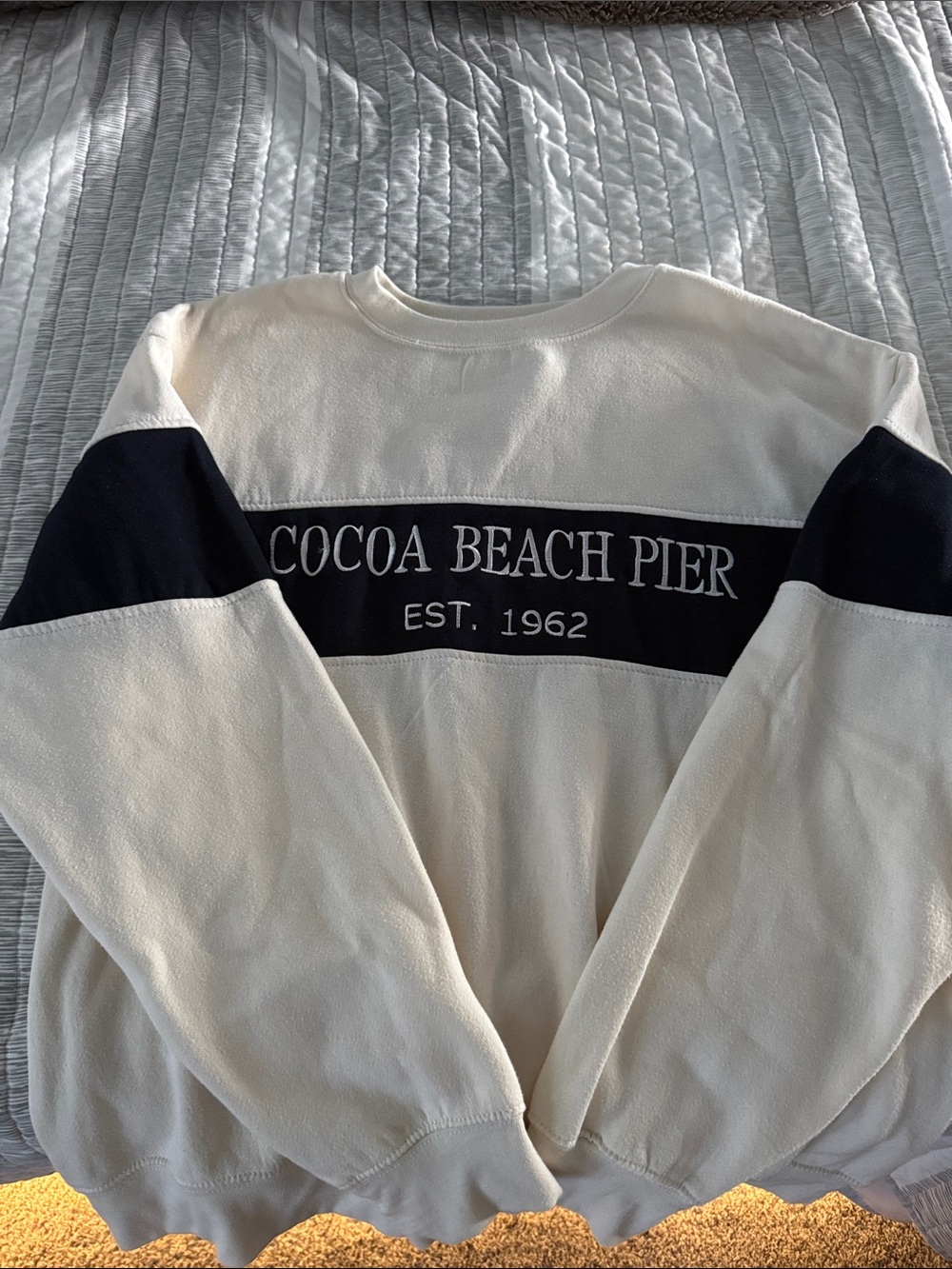 Cocoa Beach Pier Cream & Navy Crewneck Sweater